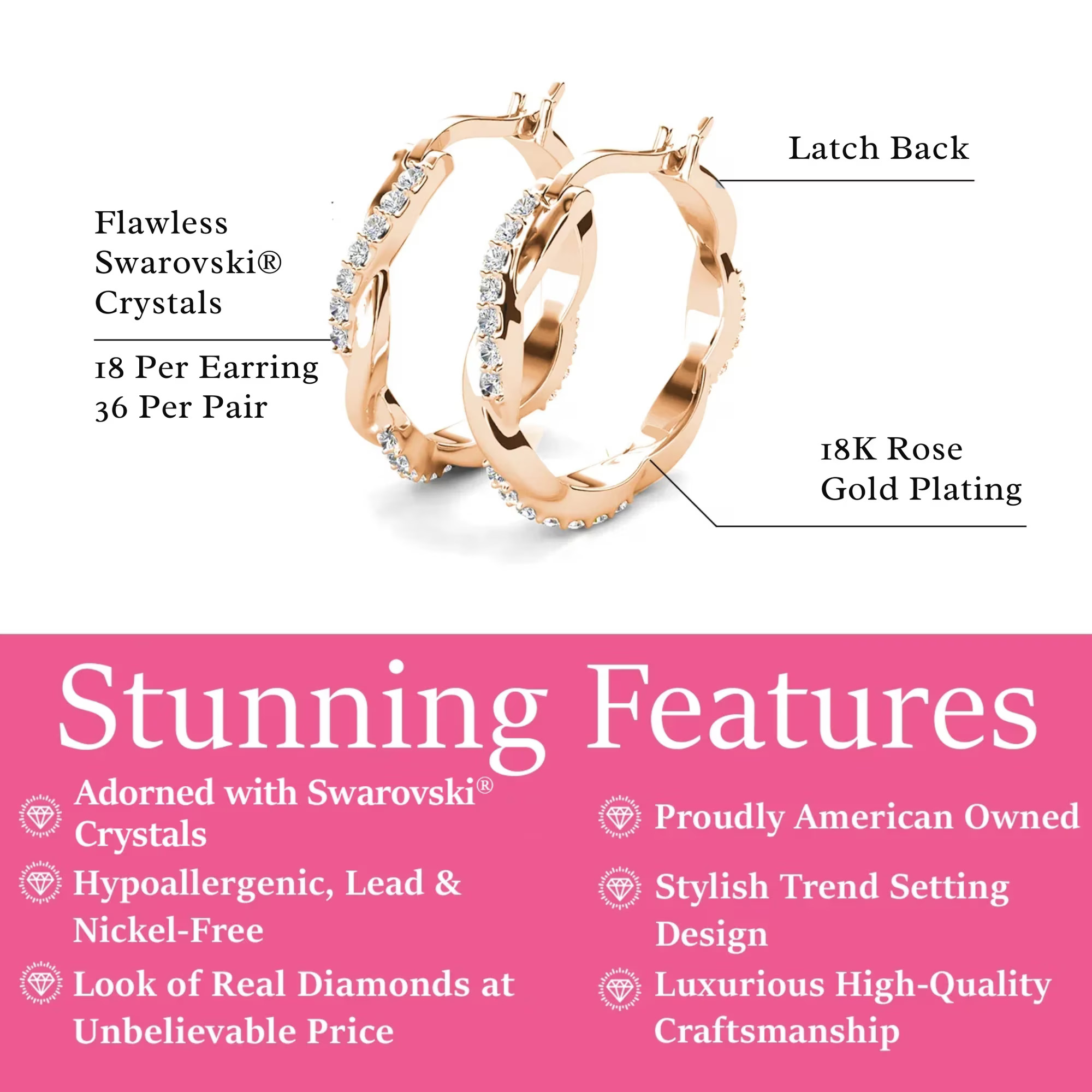 Cate & Chloe Lauren Hoop Earrings with Swarovski Crystals for Women