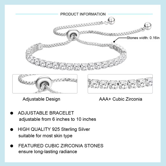 Sterling Silver Plated Tennis Bracelets for Women Girls Mom Wife Kids Ideas