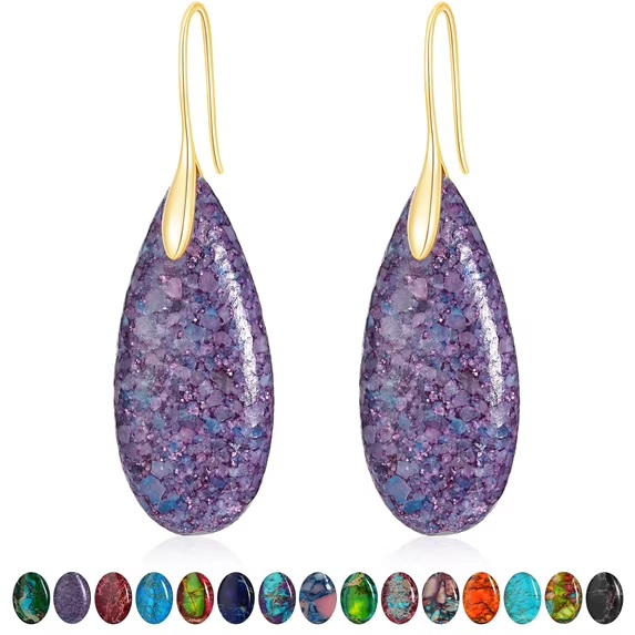 Nature Healing Stone Drop Earrings for Women - Purple